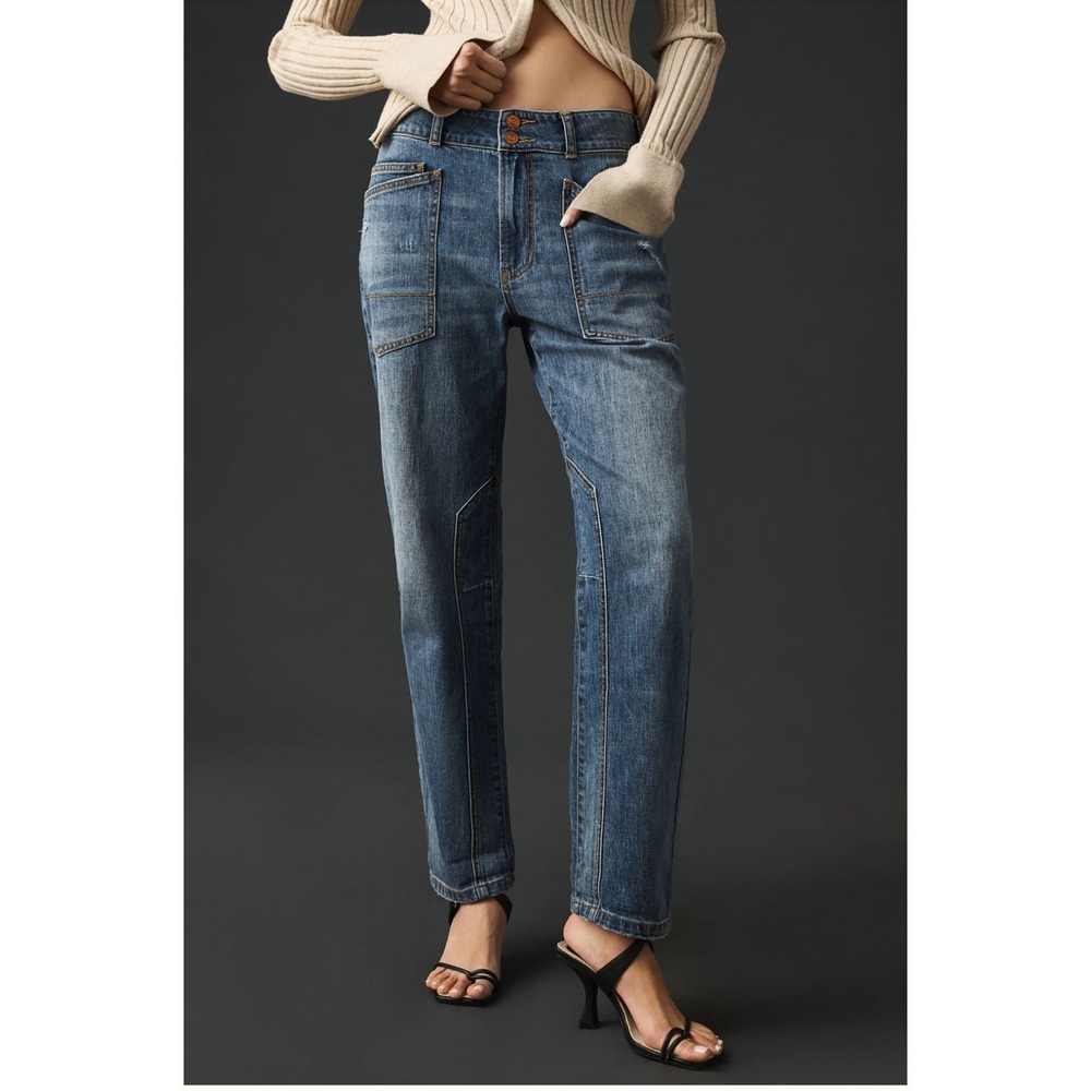 Pilcro Anthropologie Utility Patch Pocket Tapered Jeans 30P Blue Denim Boho